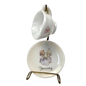 Precious Moments Miniature Mug Saucer Plate January Porcelain Mini Dollhouse